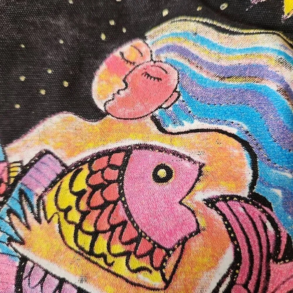 Laurel Burch Mermaid 2000 black tote bag y2k summer sea siren